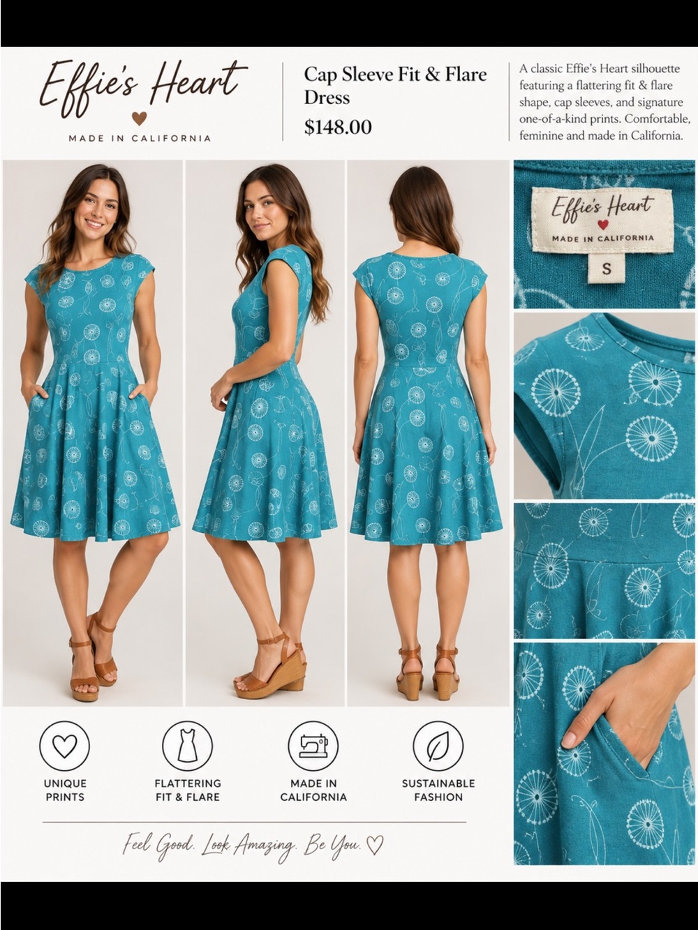 Effie's Heart Teal White Floral Skater Dress